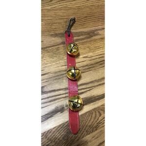 VTG Amish Country uSA Brass Sleigh Bells 12" Red Leather Strap MBS